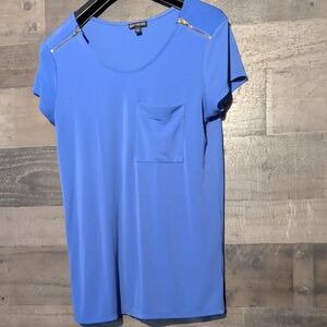 Express Blue Short Sleeve Top with Gold Details